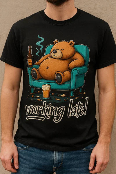 Working Late Bear T-Shirt – Funny Lazy Beer Lover Tee