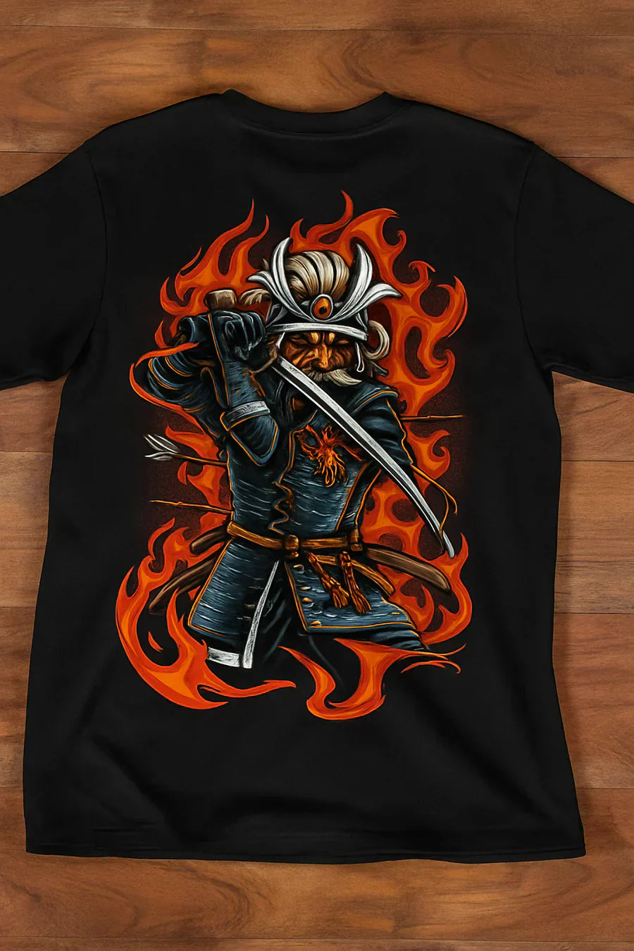 Samurai Warrior T-Shirt - Epic Fire Sword Graphic Tee(Unisex)