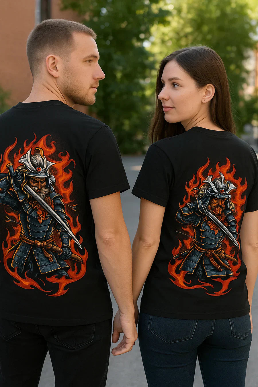 Samurai Warrior T-Shirt - Epic Fire Sword Graphic Tee(Unisex)