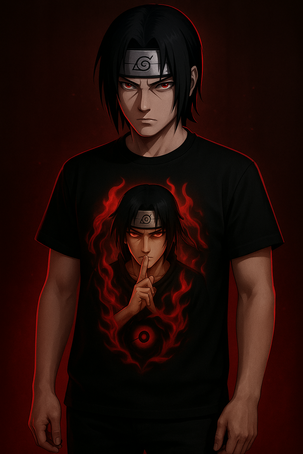 Itachi Uchiha Flame Aura Tee – Anime Streetwear Edition