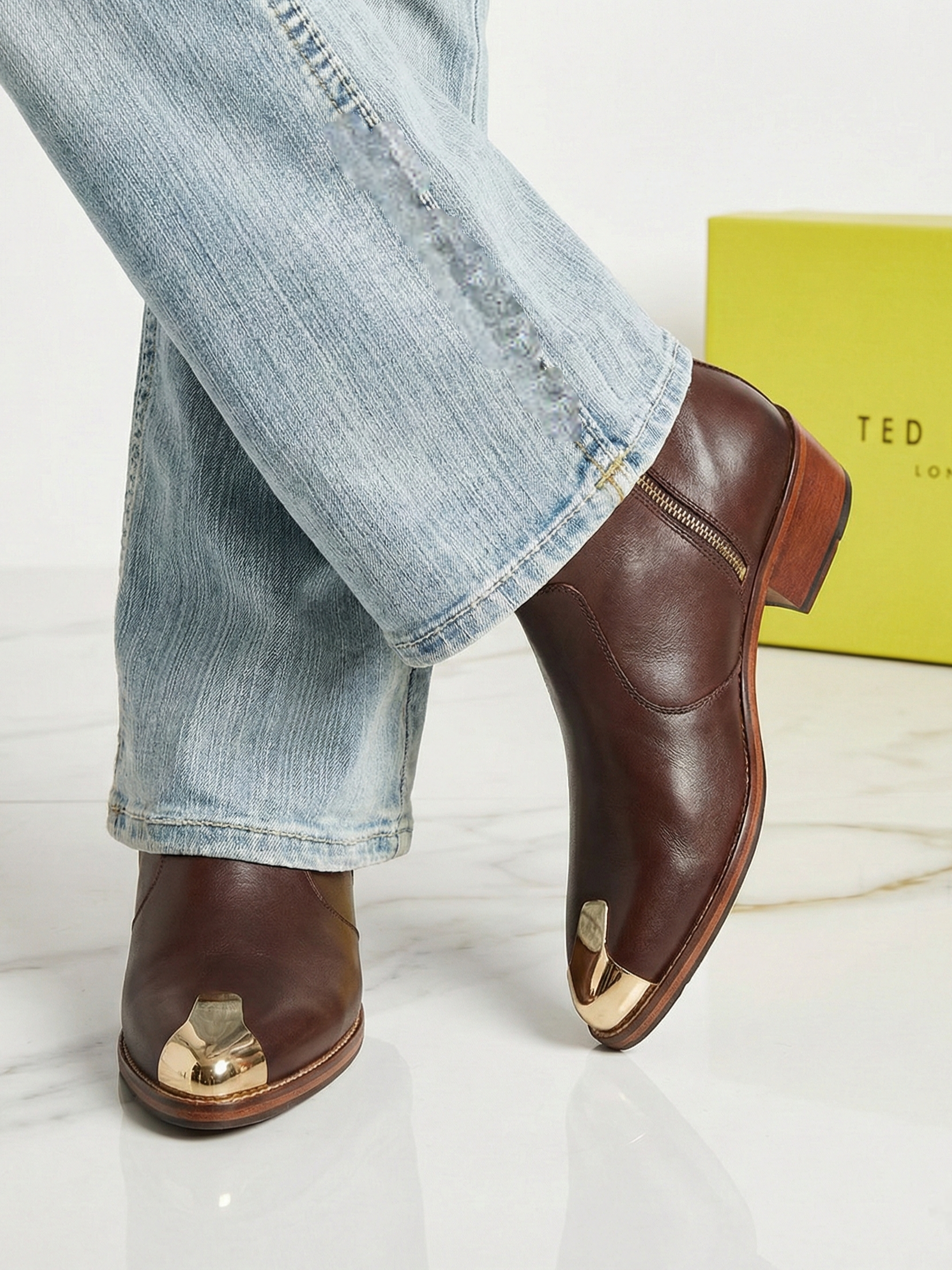 Brown Chelsea Boots with Gold Toe