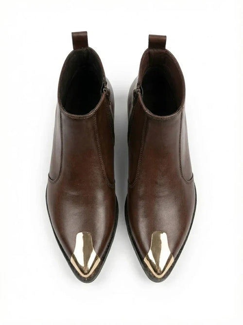Brown Chelsea Boots with Gold Toe & Cuban Heel