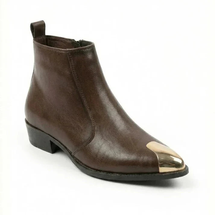 Brown Chelsea Boots with Gold Toe & Cuban Heel