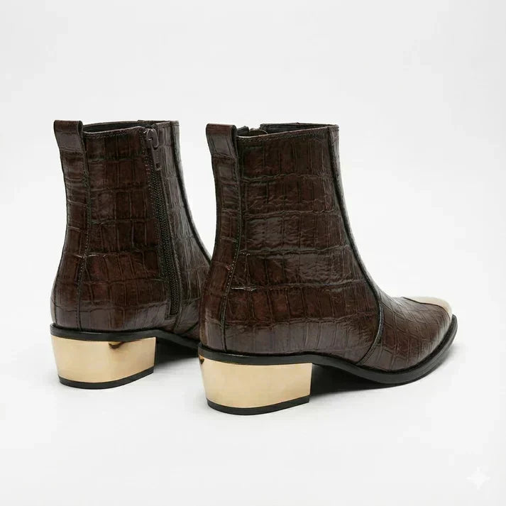 Textured Leather Chelsea Boots with Gold Toe & Heel