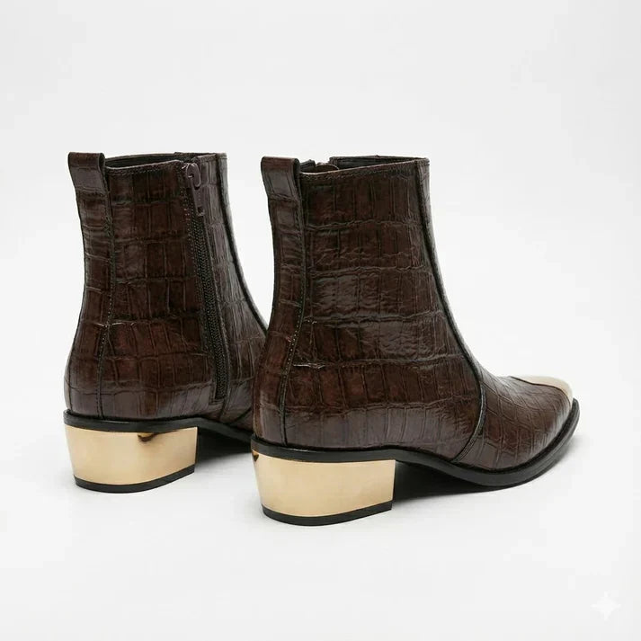 Textured Leather Chelsea Boots with Gold Toe & Heel